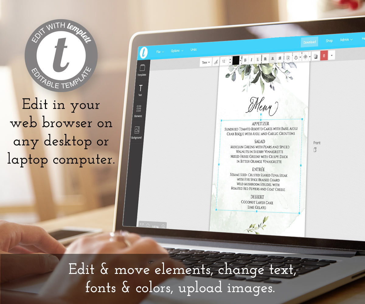 How to edit greenery wedding menu template on a computer