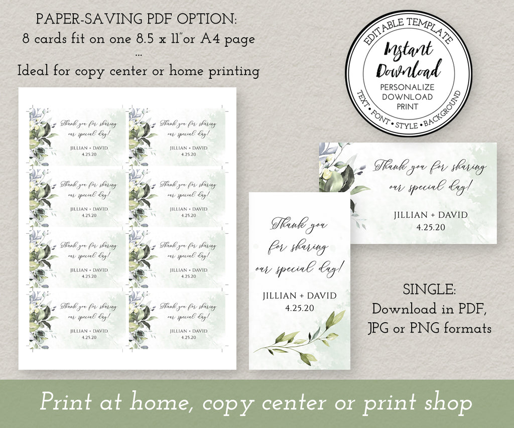 Download options for greenery wedding or shower favor tags