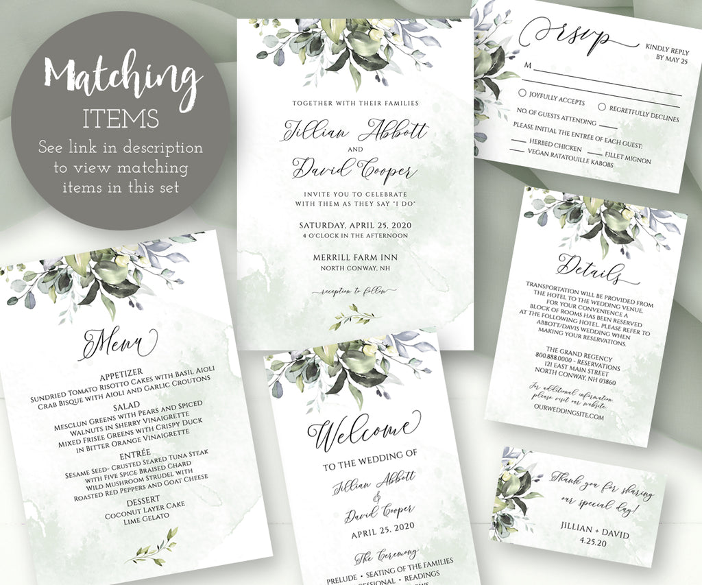 Watercolor Greenery Boho Wedding Stationary Matching Items