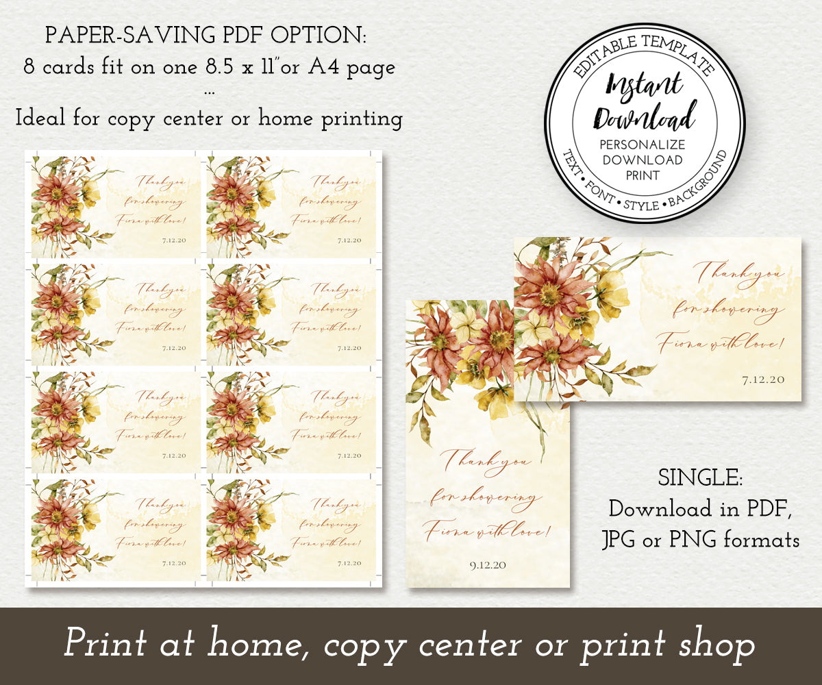 Paper Saving Option for Fall Floral Rustic Bridal Shower Favor Tags