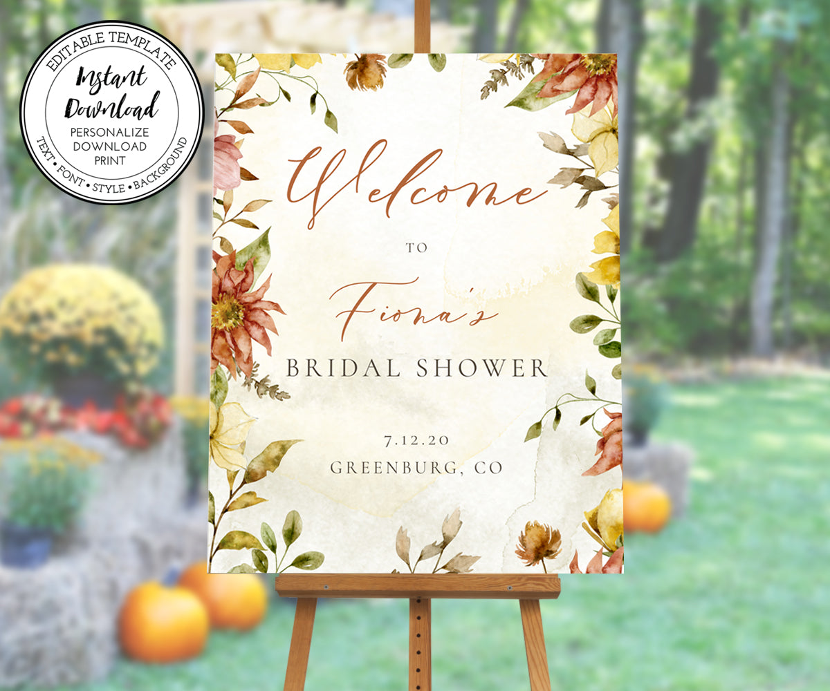 Fall Floral Bridal Shower Welcome Sign, Rustic Bridal Shower Sign