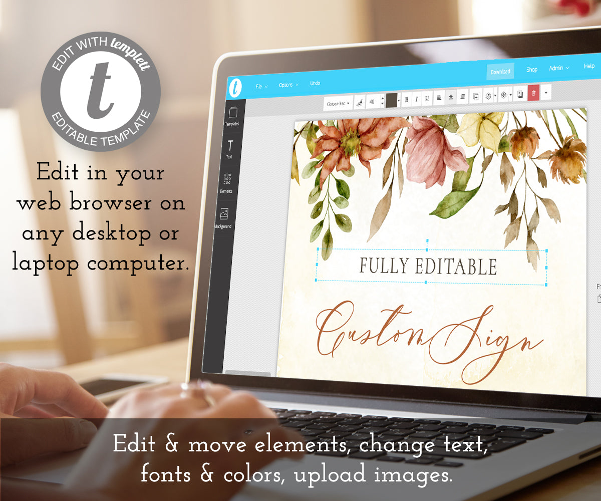 Edit online at templett.com, custom fall floral Sign