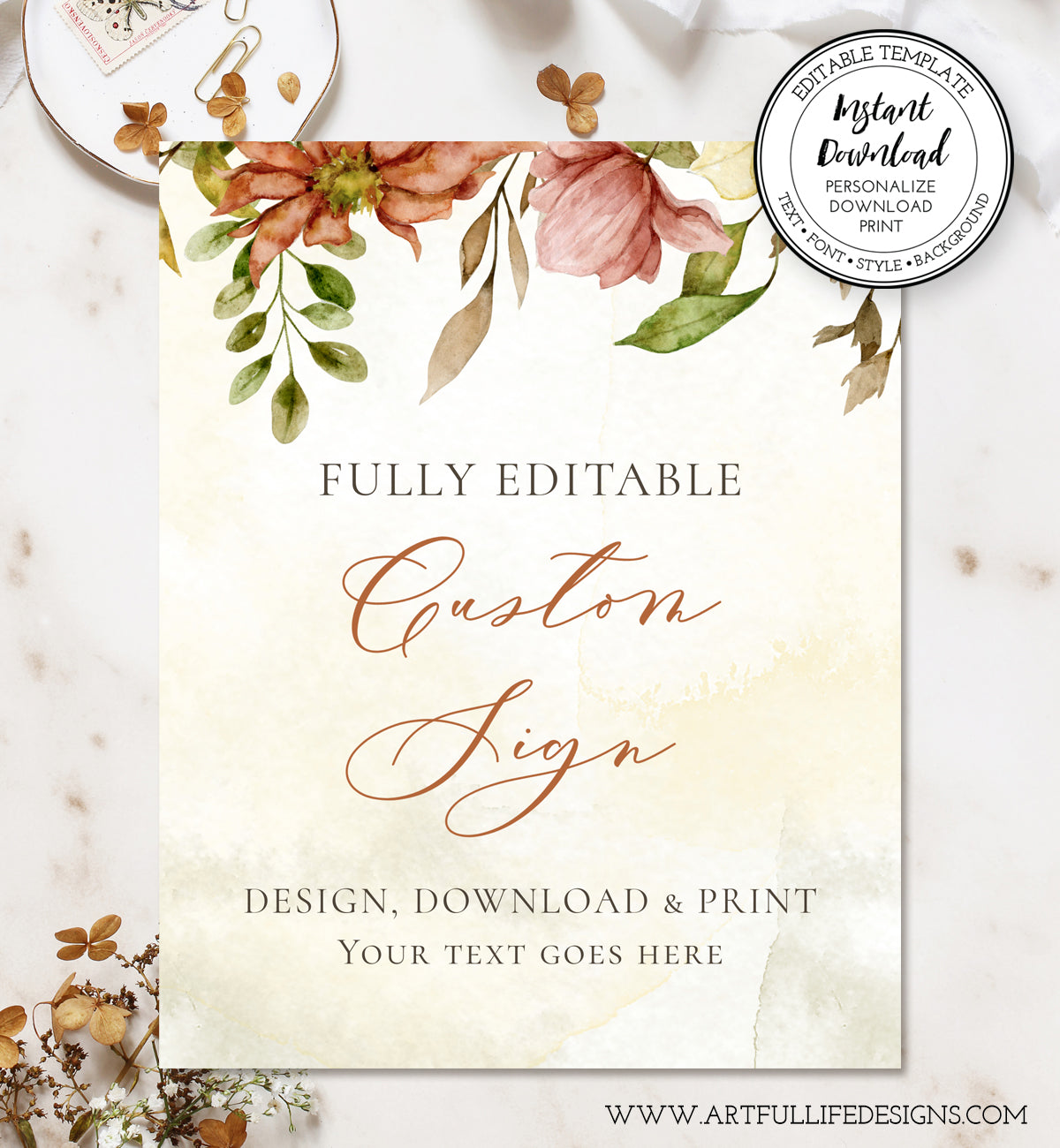 Fall Floral Custom Sign, Portrait