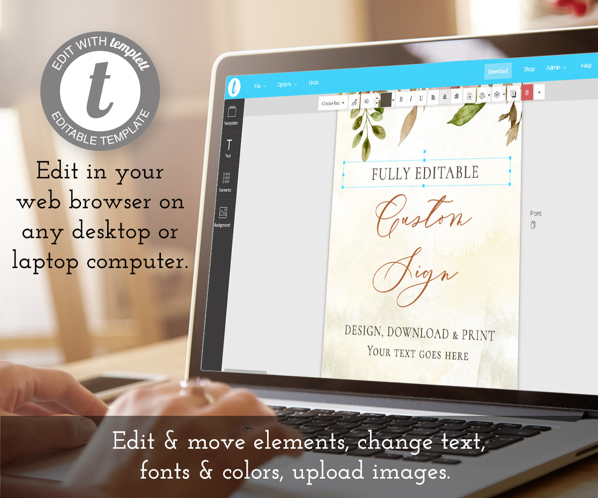 Edit online at templett, Fall Floral Custom Sign, Portrait