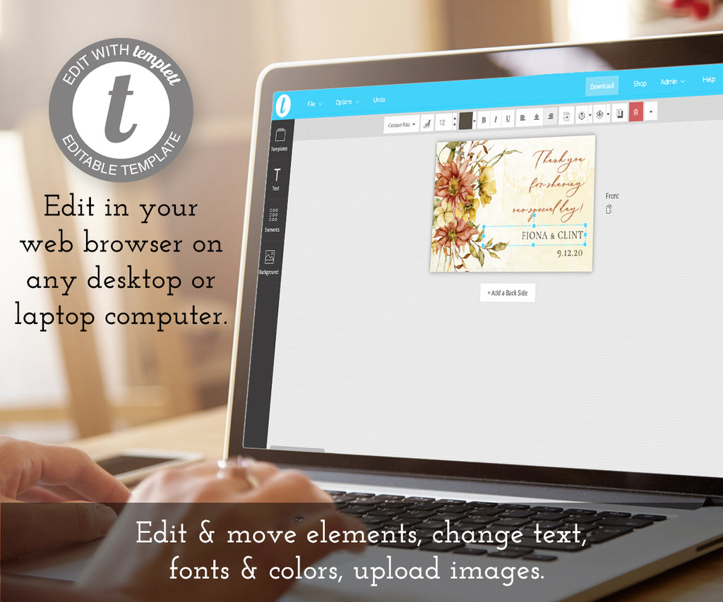Edit online on templett, Rustic Fall Floral Wedding Favor Tag