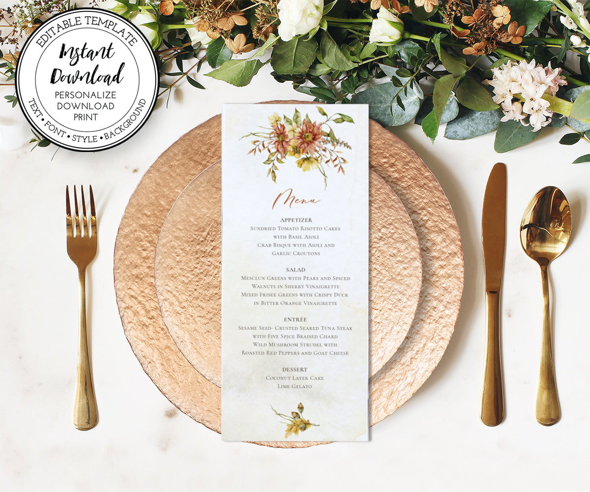 Rustic Fall Floral Menu