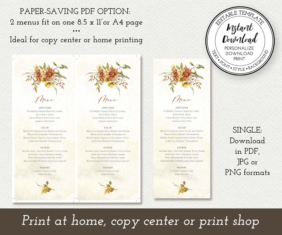 Paper saving option for Rustic Fall Floral Menu