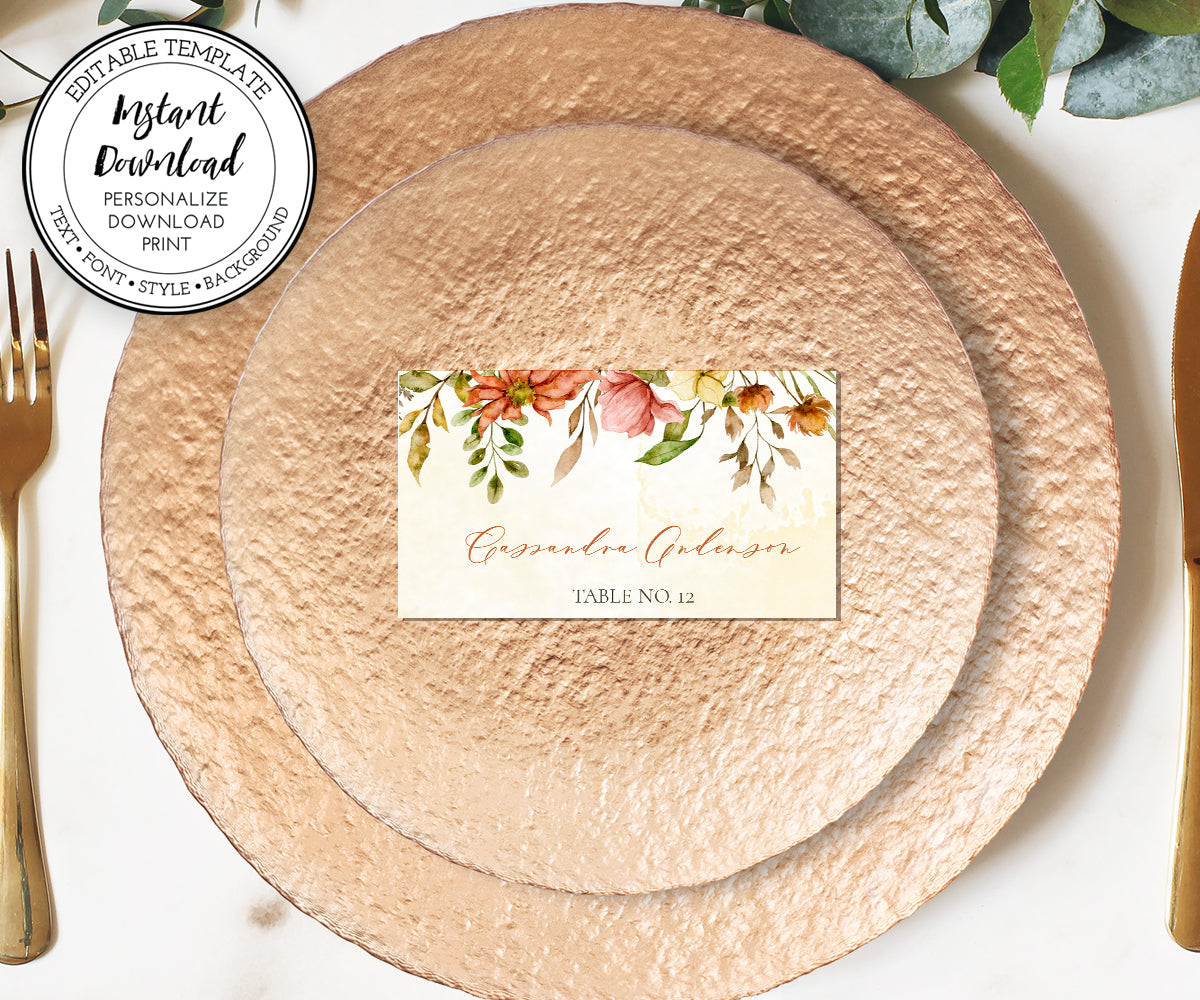 Rustic Fall Floral Flat Wedding Place card