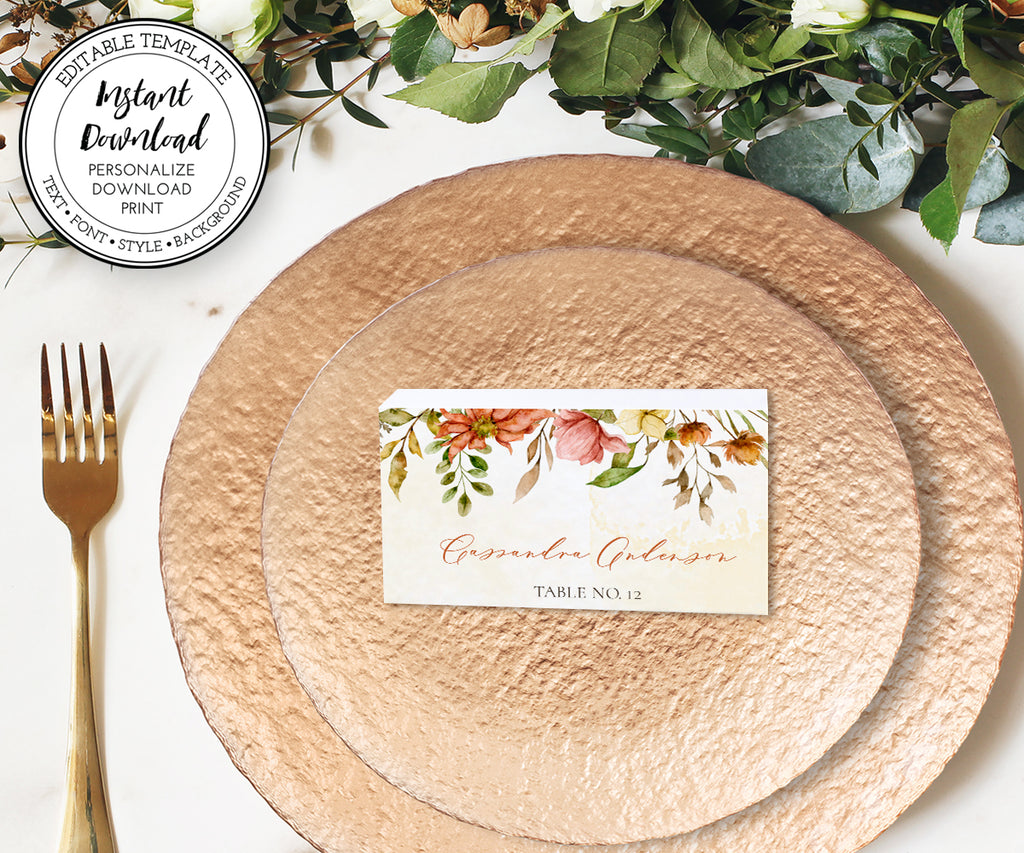 Rustic Fall Floral Folded Wedding Place card
