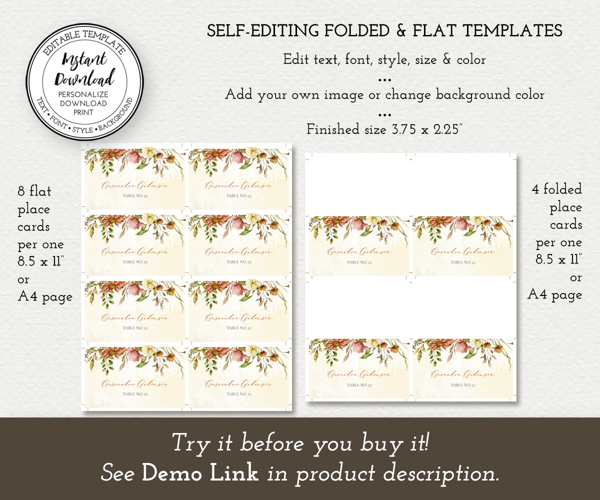 Paper saving option for Rustic Fall Floral Wedding Place cards