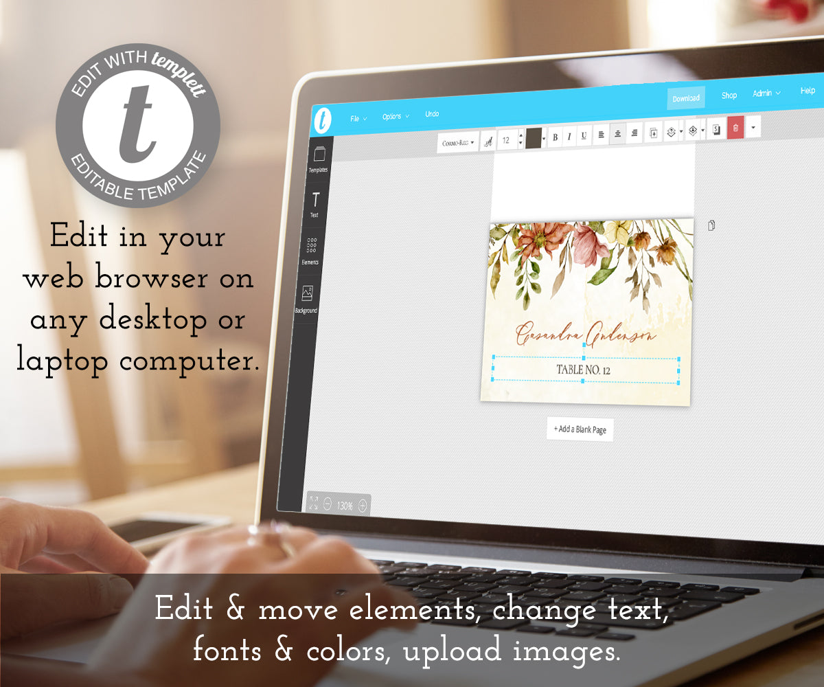 Edit online, Fall Floral Rustic place cards
