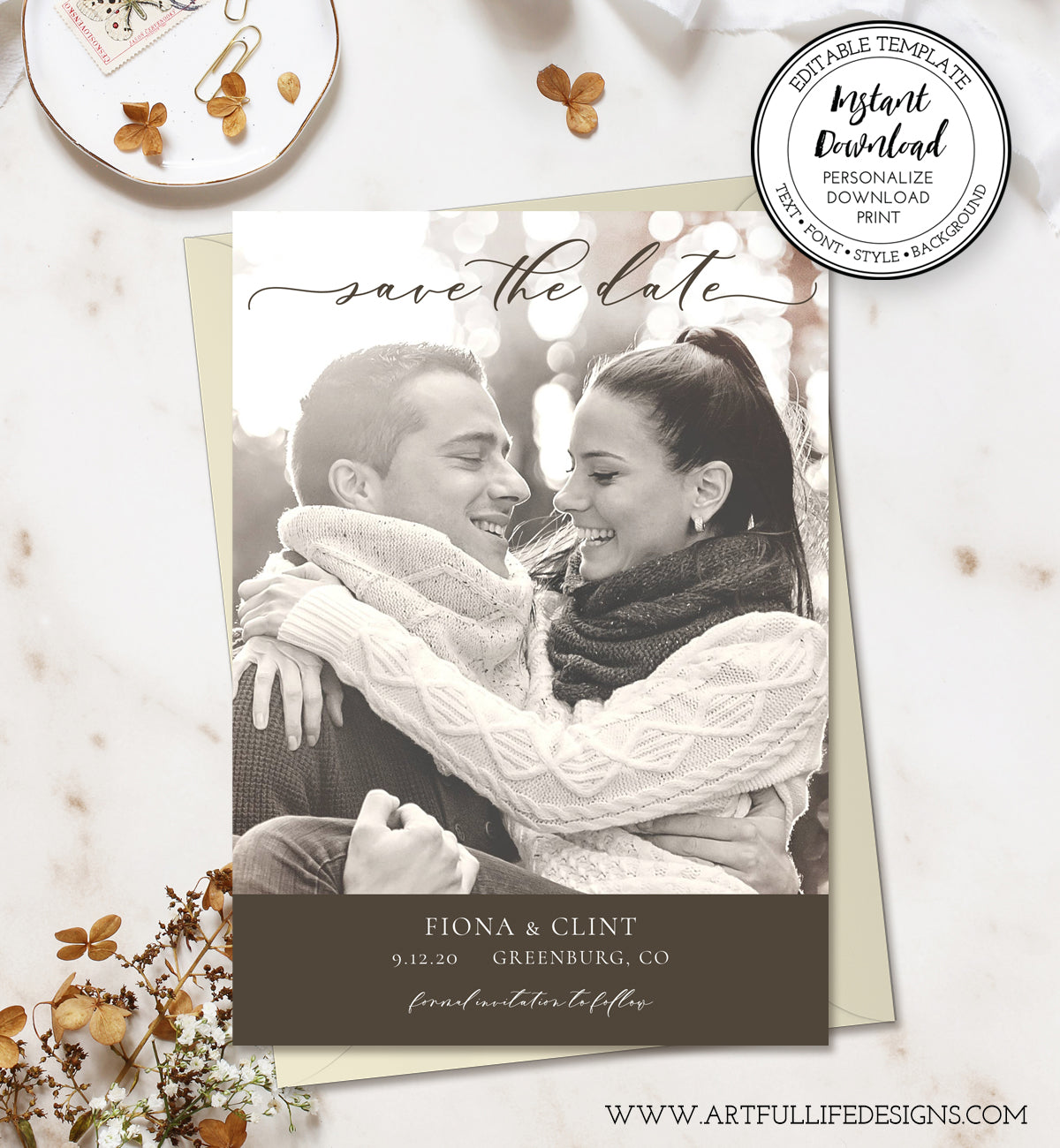 Photo Save the Date wedding date announcement card