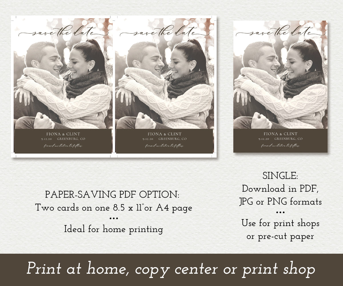 Paper saving option for Photo Save the Date wedding date announcement card template download