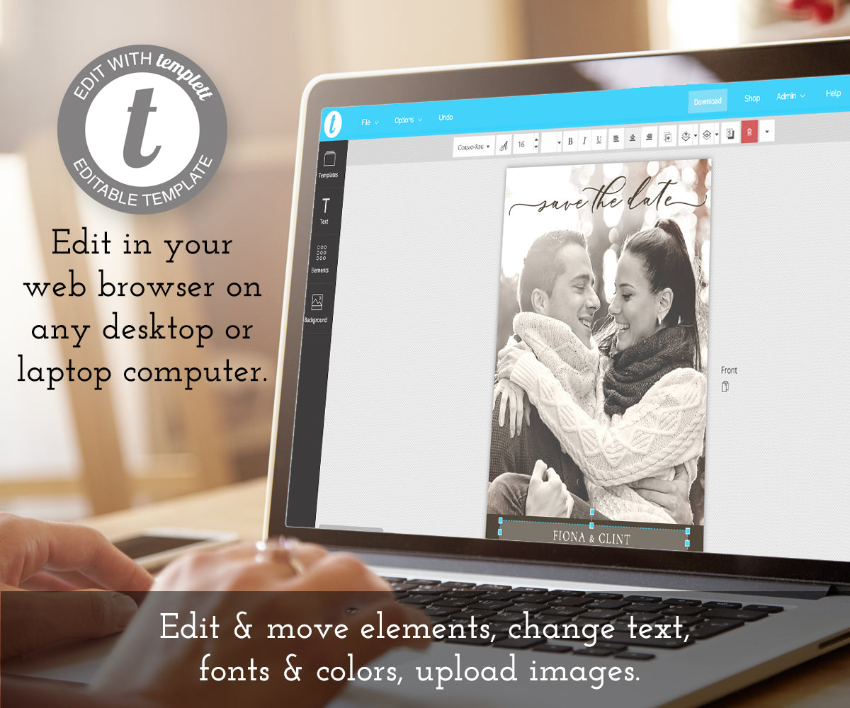 edit online at templett, Photo Save the Date wedding date announcement card template