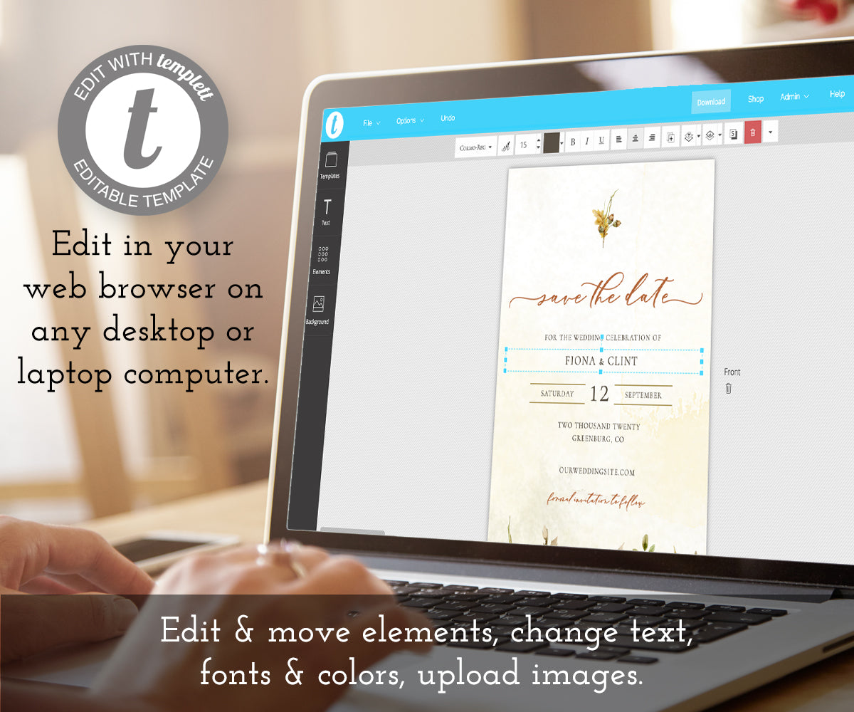 Edit online at templett, Rustic Fall Floral Save the Date Card template