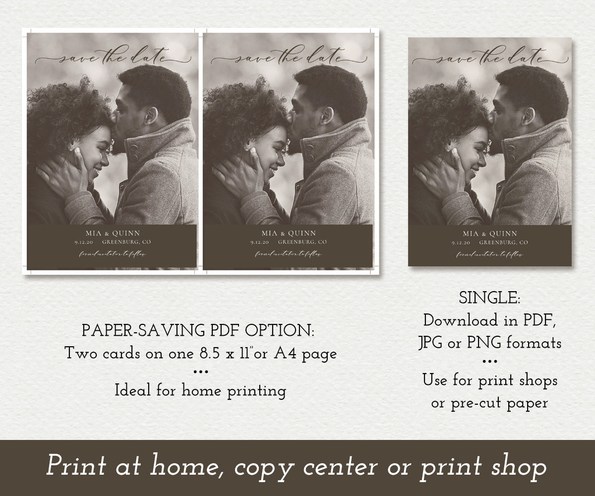 Paper saving option for Photo Save the Date, wedding date announcement card template
