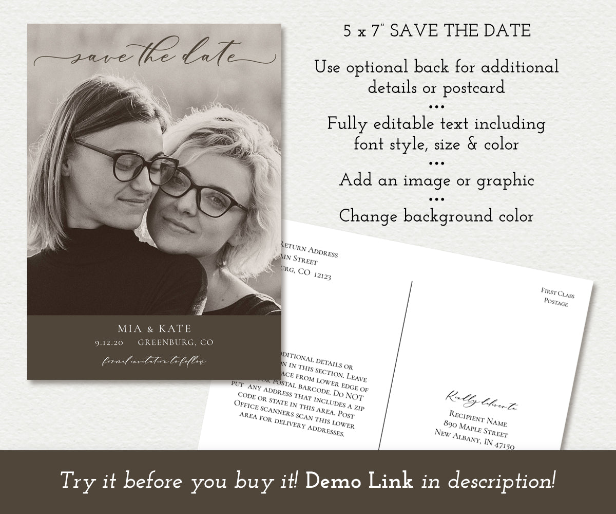Optional back for postcard Rustic Photo Save the Date card