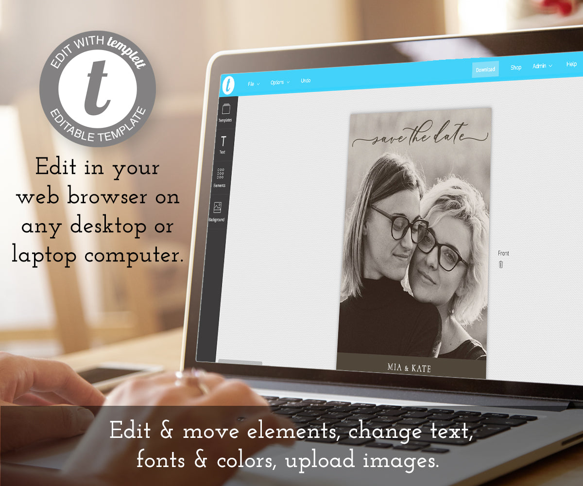 Edit online at templett, Rustic Photo Save the Date card template