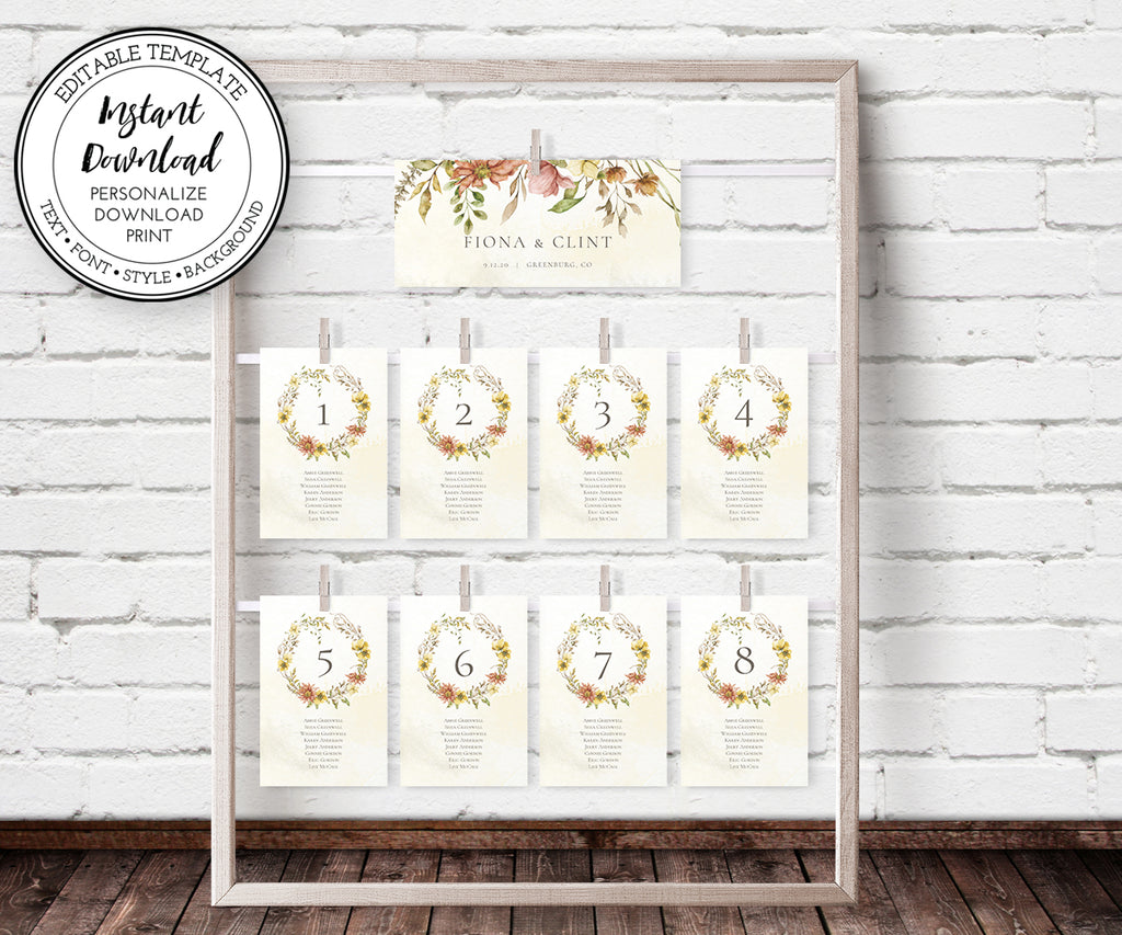 Rustic Fall Floral Seating Chart Display