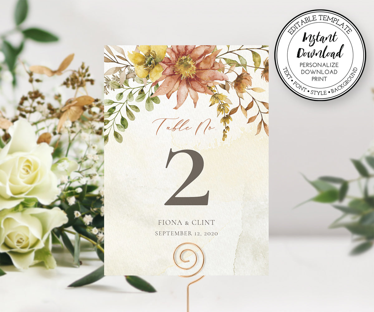 Rustic Fall Floral Table numbers