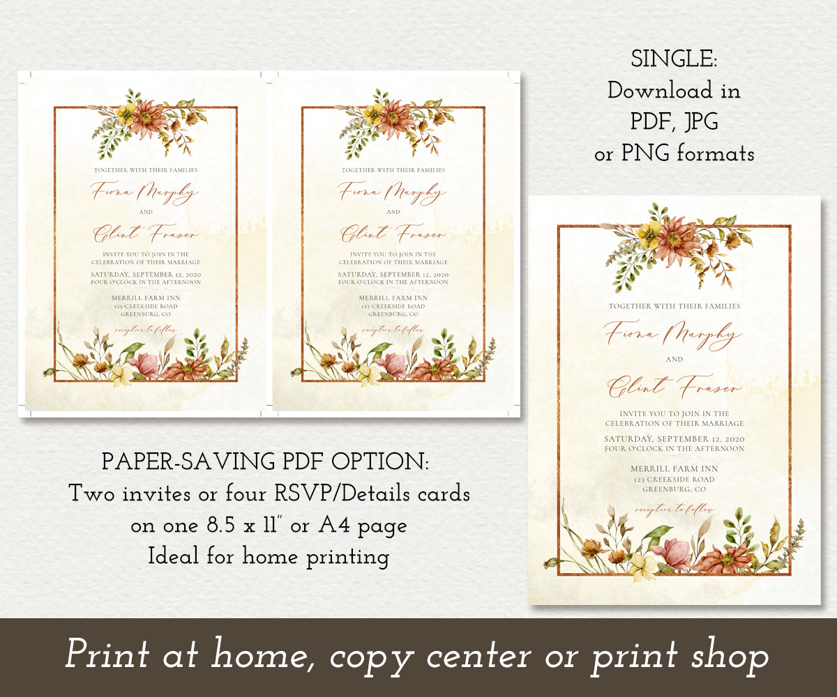 Paper saving option for Rustic Fall Wedding invitation.