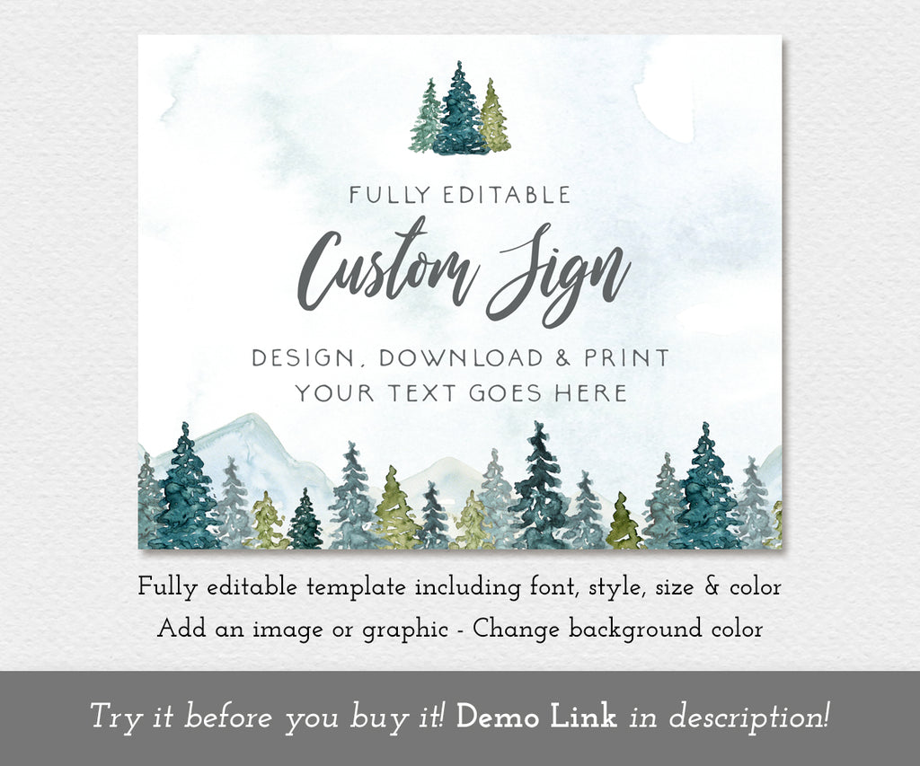 mountains and pines landscape format custom sign template