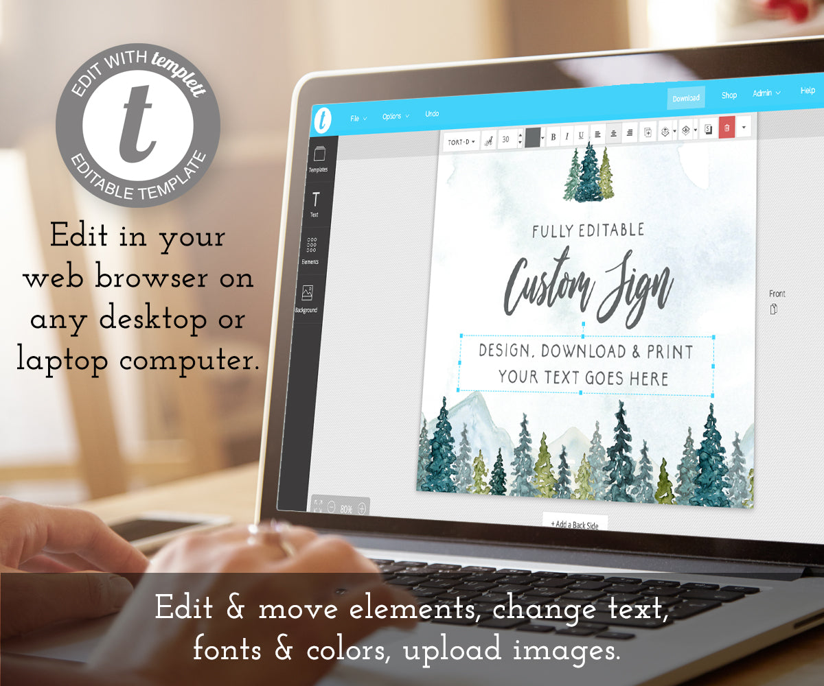 Edit online, mountains pines custom sign template