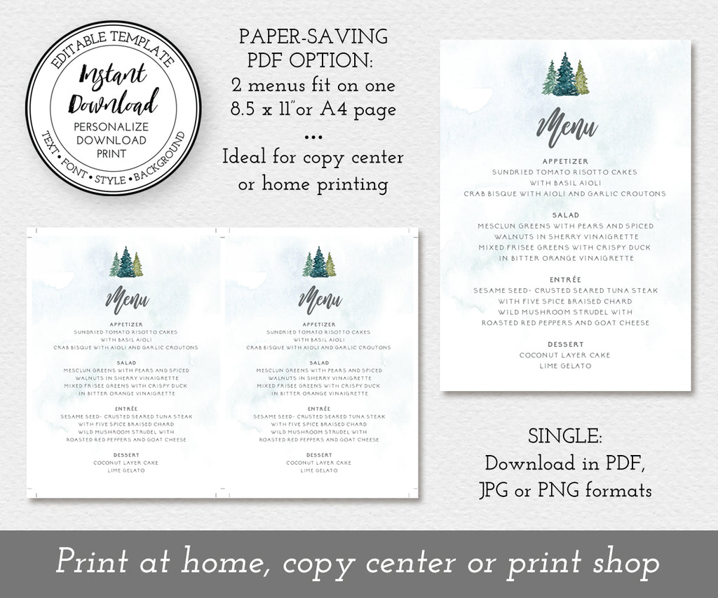 paper saver option for rustic pines wedding menu card
