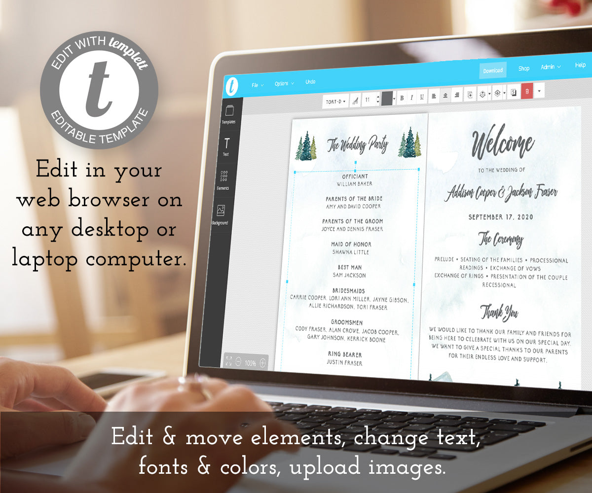 Edit online at templett, rustic pines wedding rehearsal dinner template