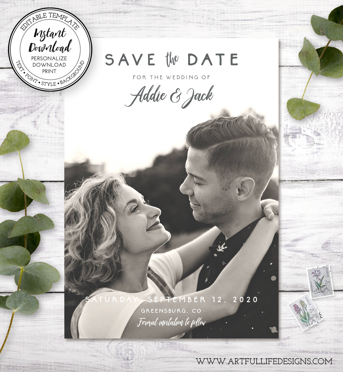 Rustic Photo Save the Date Card