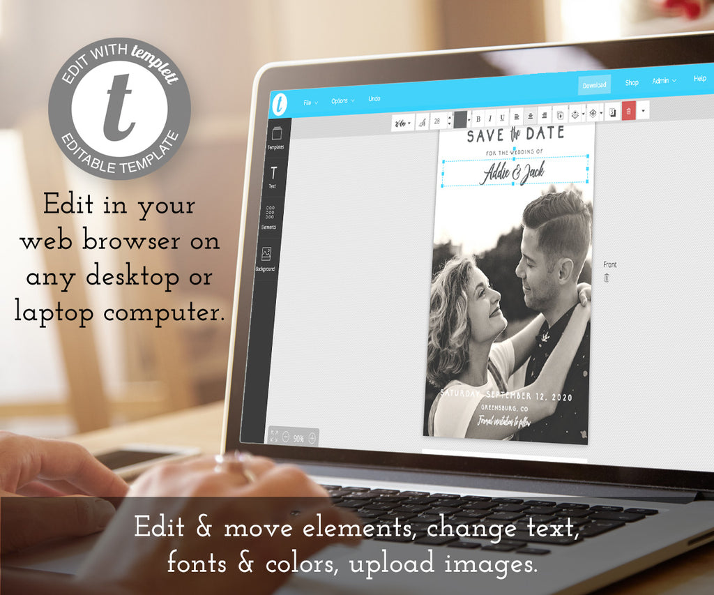 Edit your photo save the date card template online at templett