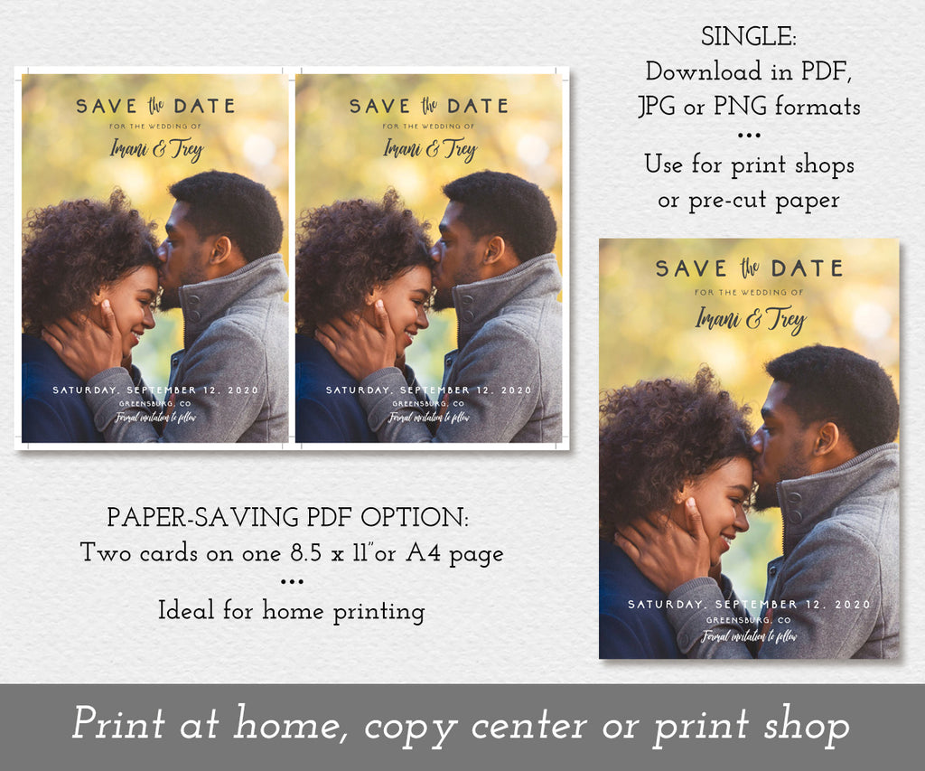 Paper saving option for rustic photo save the date card template