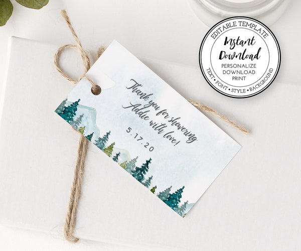 Rustic mountain and pines Bridal Shower favor tag