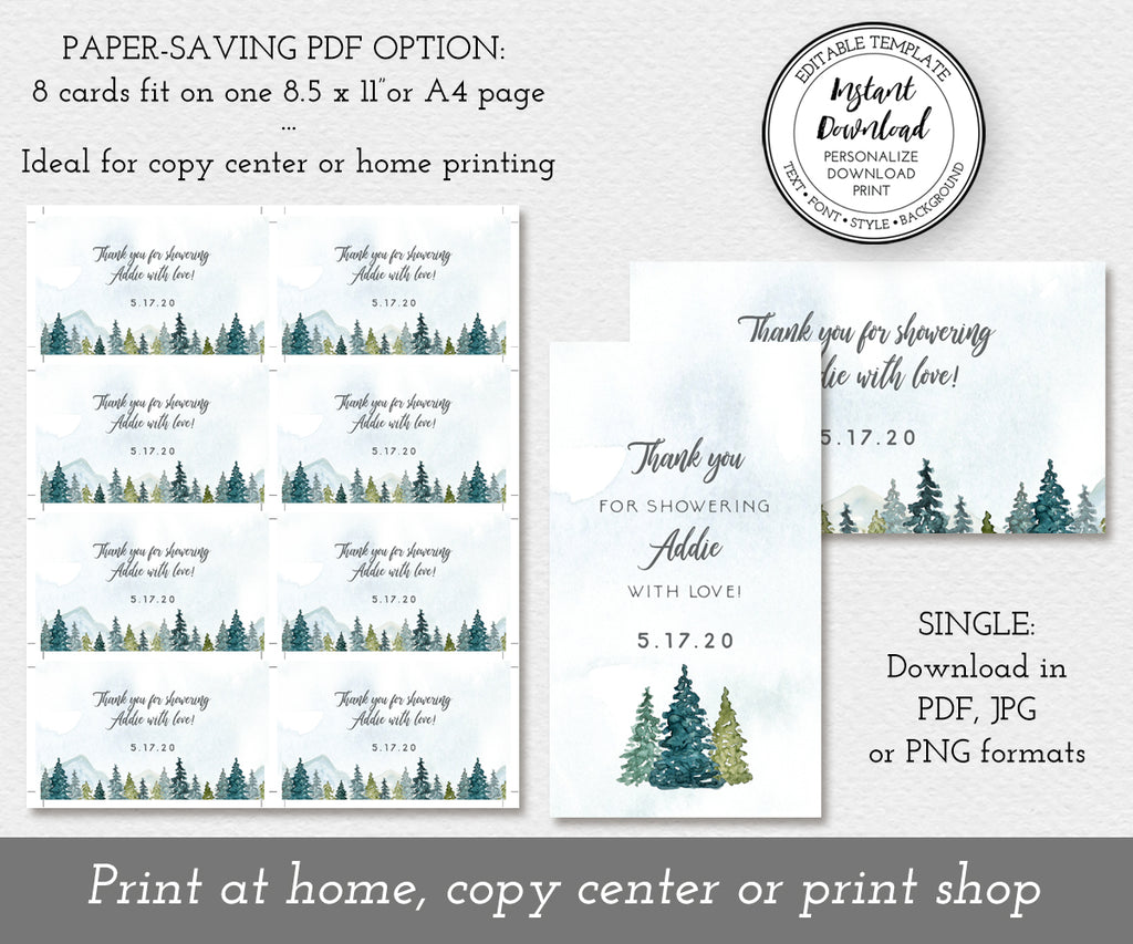 Paper saver option for shower favor tags, rustic mountain pines