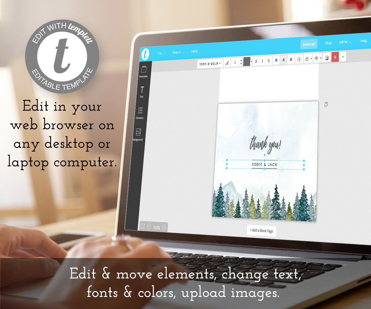 Edit online mountains and forest wedding thank you card template.