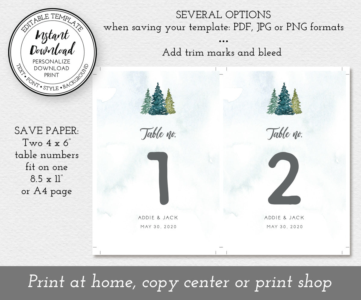 Paper saving options for rustic pines table numbers