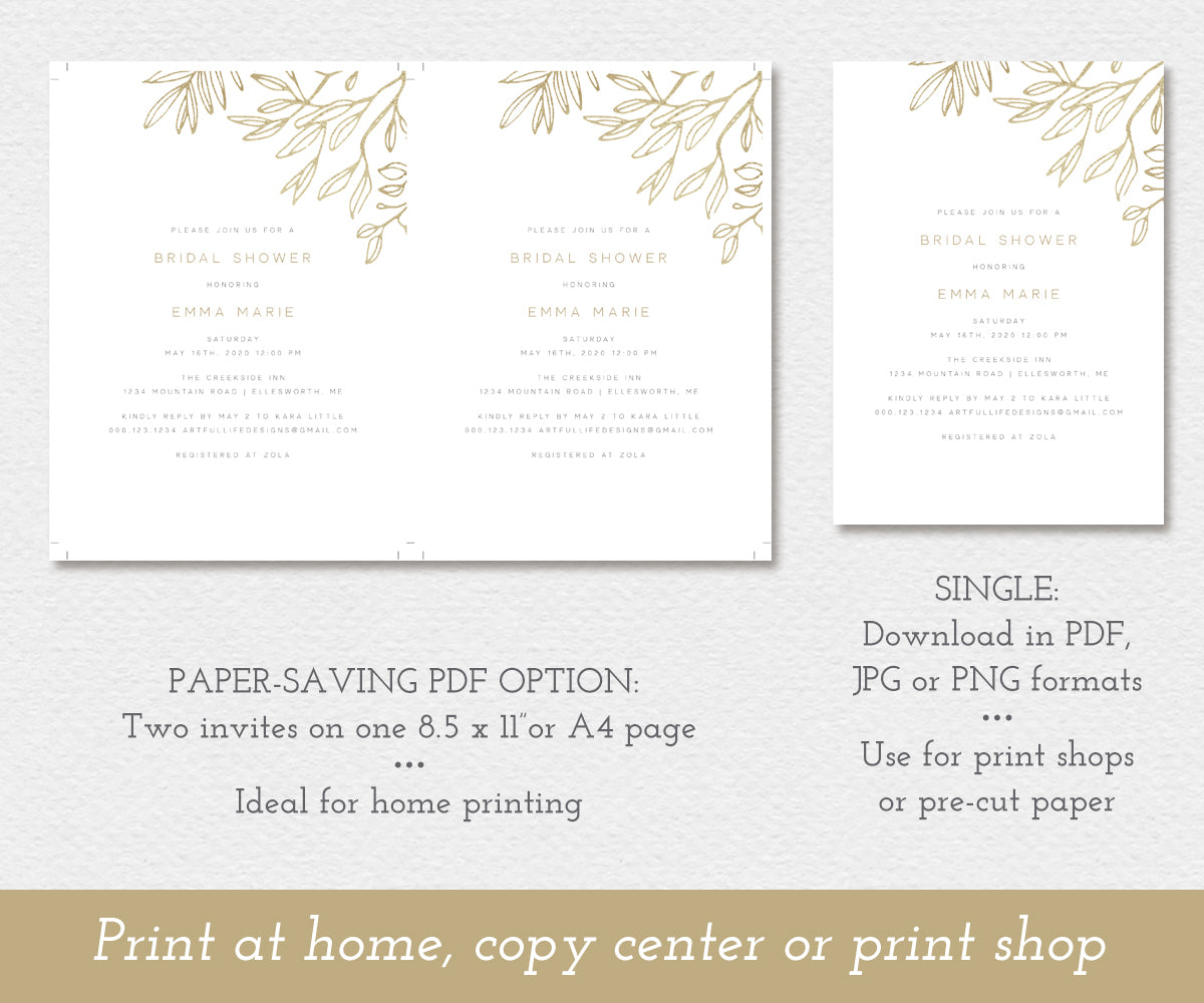 modern minimalist bridal shower invitation, paper saving PDF or single