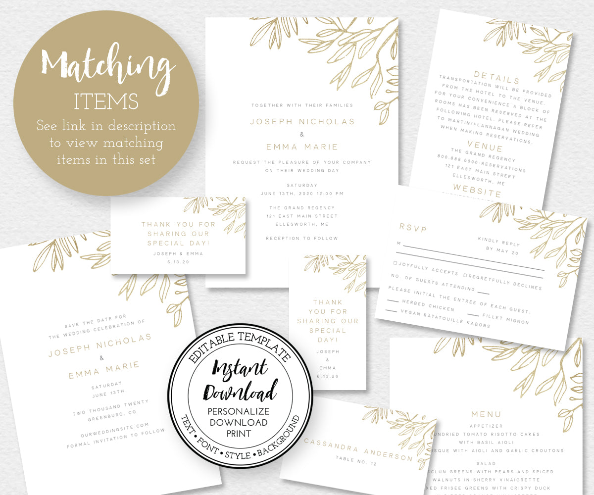 Modern minimalist wedding stationery & matching printables by Artful Life Designs, Set W110