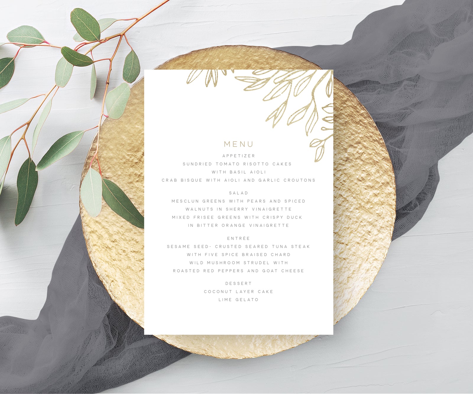 modern minimalist wedding menu card, 5 x 7"
