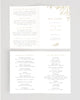 modern minimalist folded wedding program, faux gold sketched leaves, 5 x 7