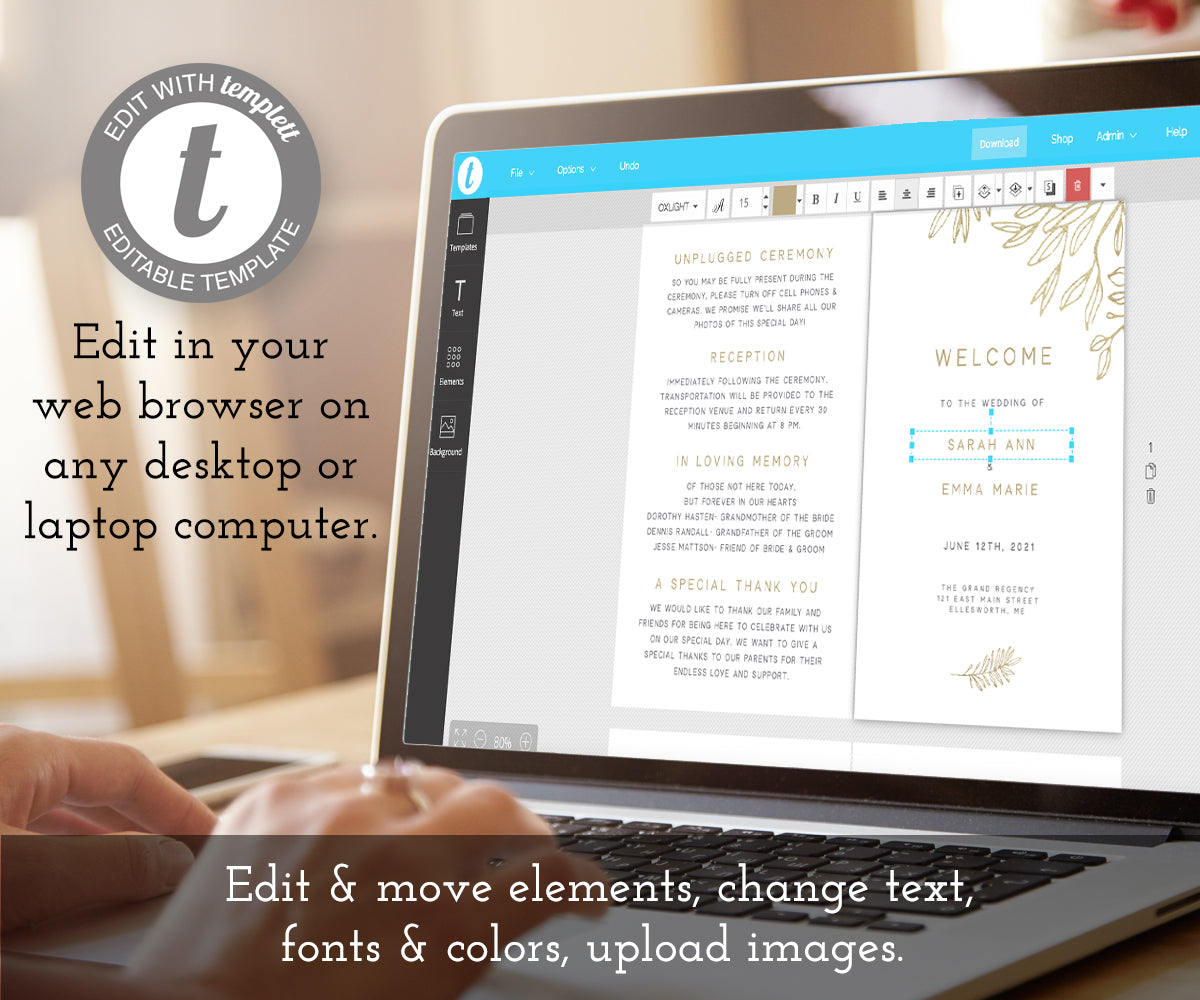 Edit online at templett, modern minimalist folded wedding program template