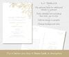 modern minimalist save the date wedding announcement card, faux gold sketched leaves, 5 x 7", editable template