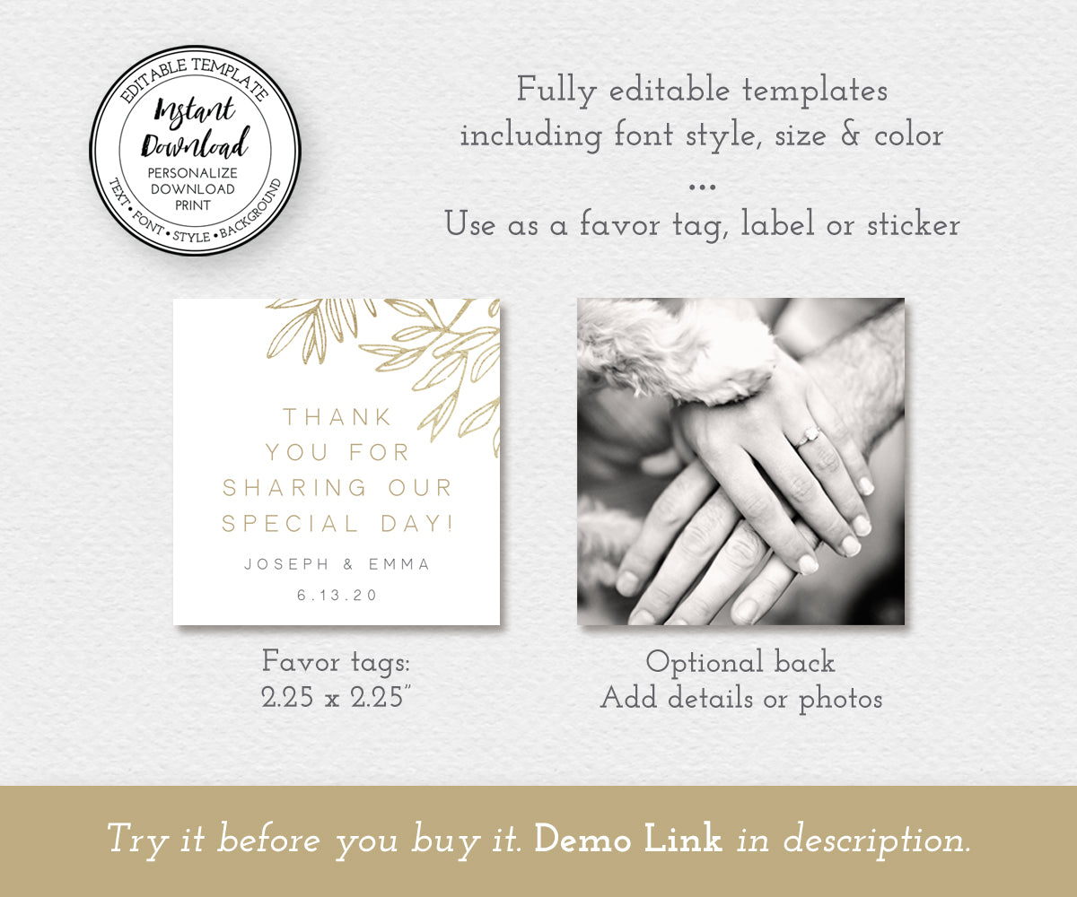 Modern minimalist square wedding favor tags, labels or stickers