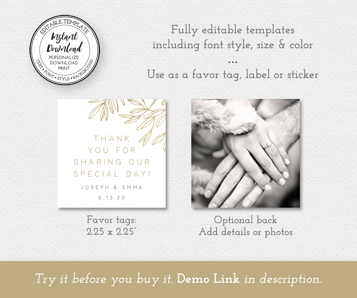 Modern minimalist square wedding favor tags, labels or stickers