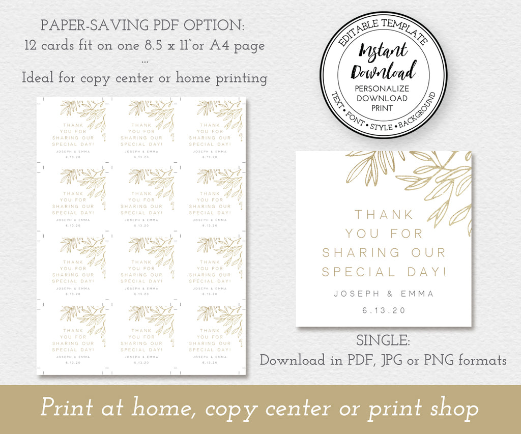 Paper saving option for modern minimalist wedding favor tags