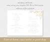 modern minimalist wedding program fan, 5 x 7, faux gold sketched leaves, editable template