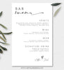 Minimalist Bar Menu Sign Template for wedding, shower or special event