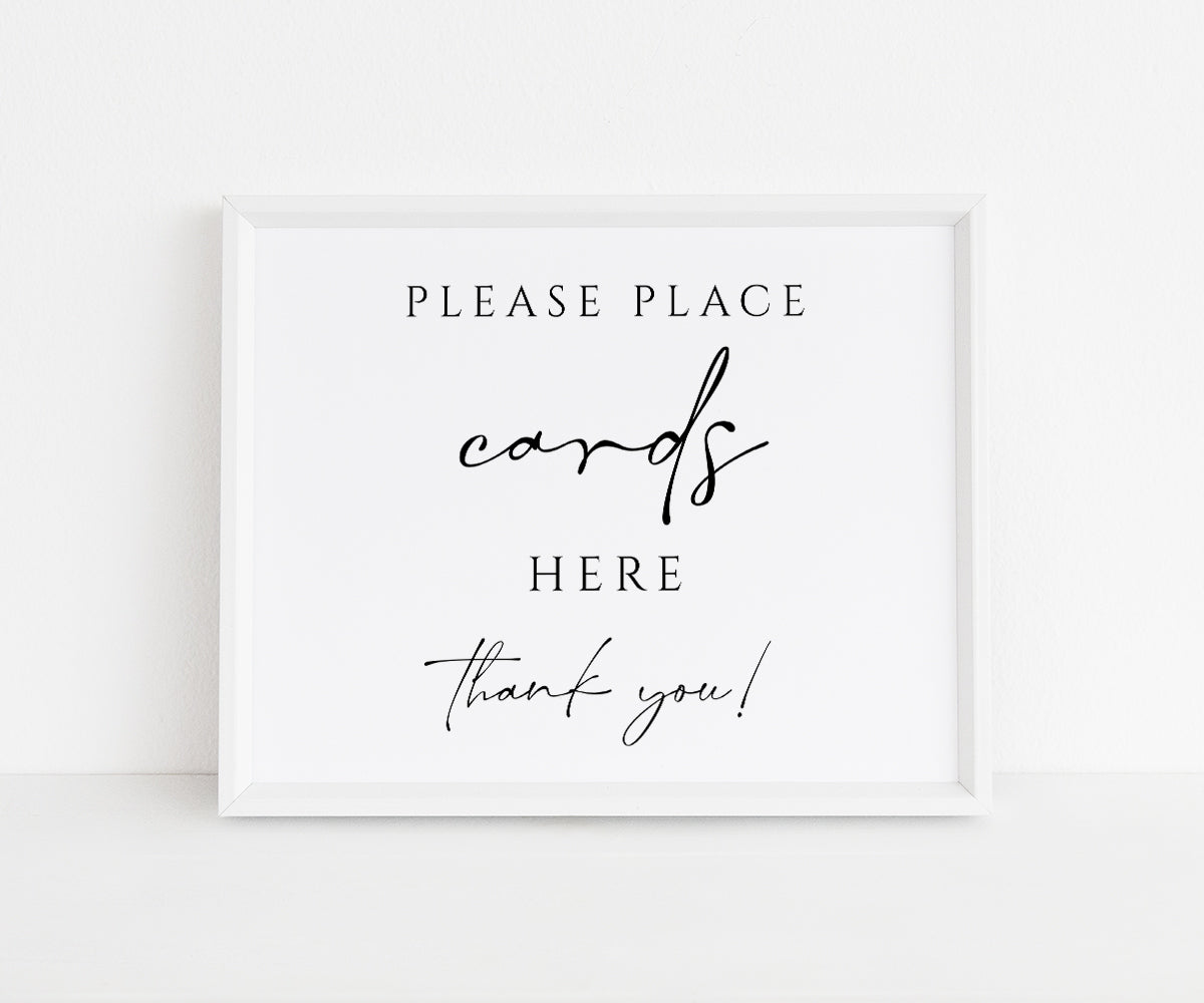 Please place cards here, thank you sign ready to print