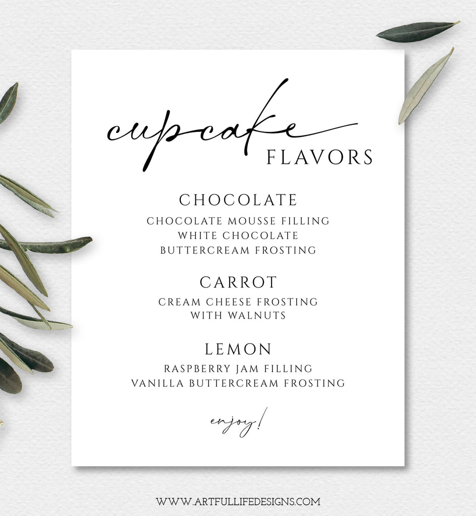 Cupcake Flavors Sign for Wedding, Shower or Special Event