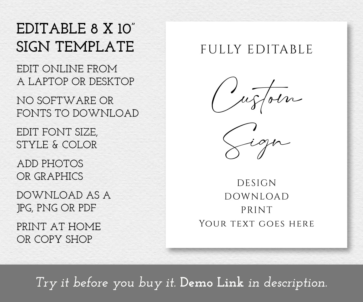 8 x 10" Fully Editable Custom sign Template, Portrait Orientation